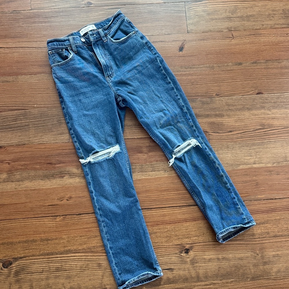 Abercrombie & Fitch Distressed Medium Blue Straight Leg Jeans